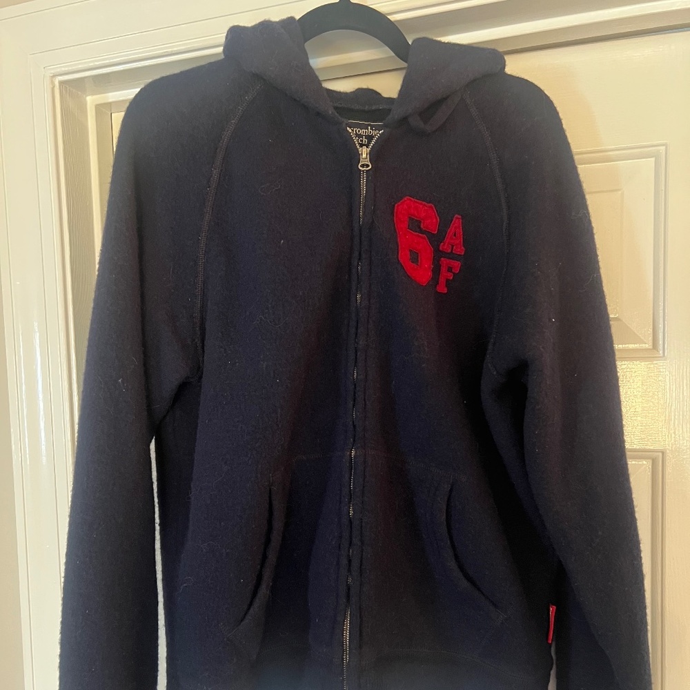 Abercrombie & Fitch Wool Blend Zip-Up Hoodie – Navy Blue (XL)